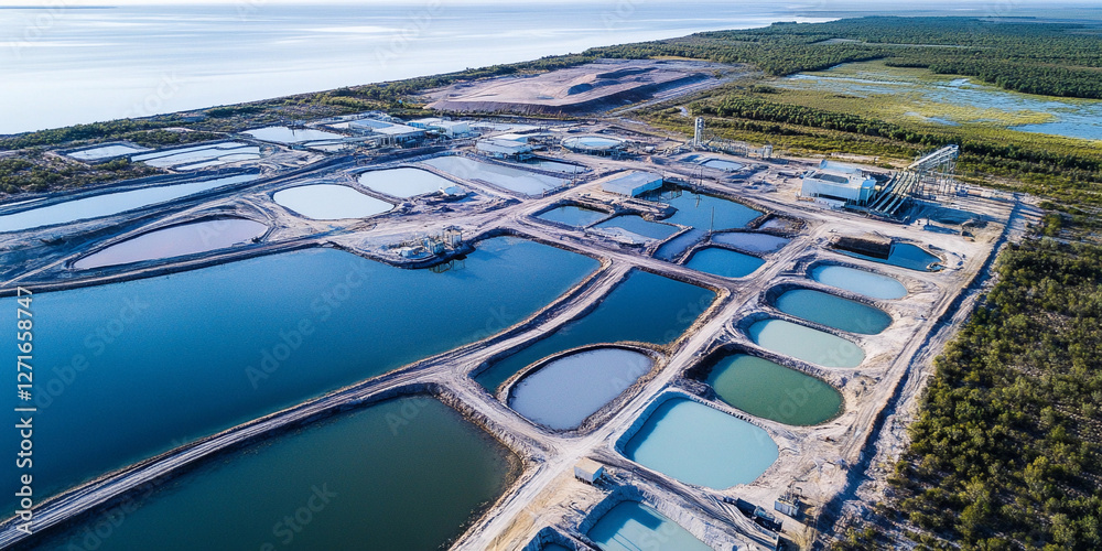 Poster aerial view of lithium mining ponds. lithium mining