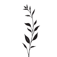 Small leaf plant silhouette pattern wallpaper. Black and white. minimal artwork. simple template. tattoo design. card and package. Vector illustration.