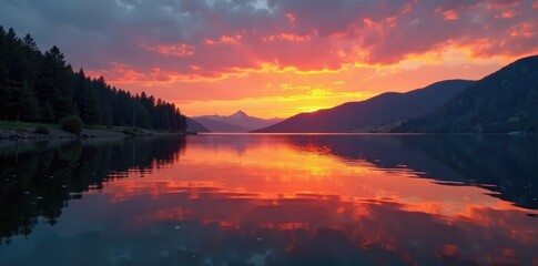 Reflections of orange hues on water's surface, idaho, sunset, calm