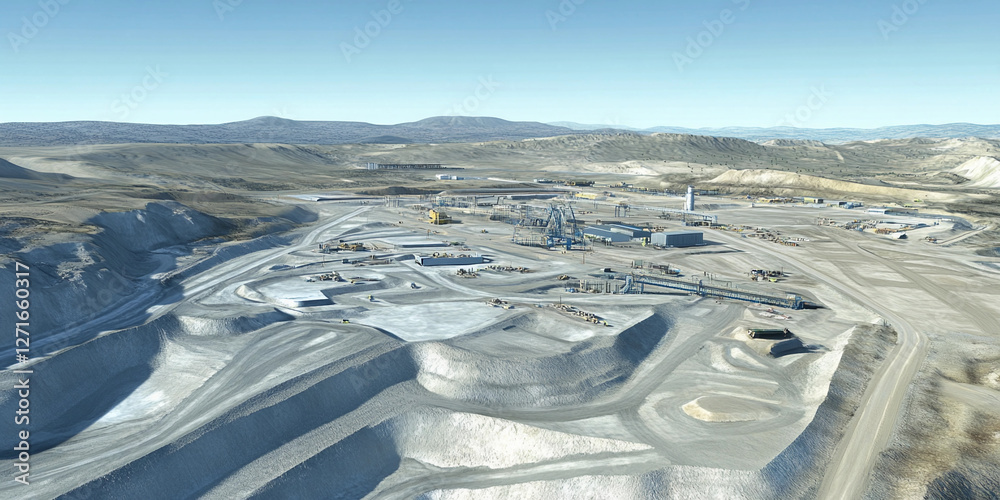 Poster Aerial view of lithium mining ponds. lithium mining. Lithium mining brine pool. Mining operation in a remote mountainous area during daylight