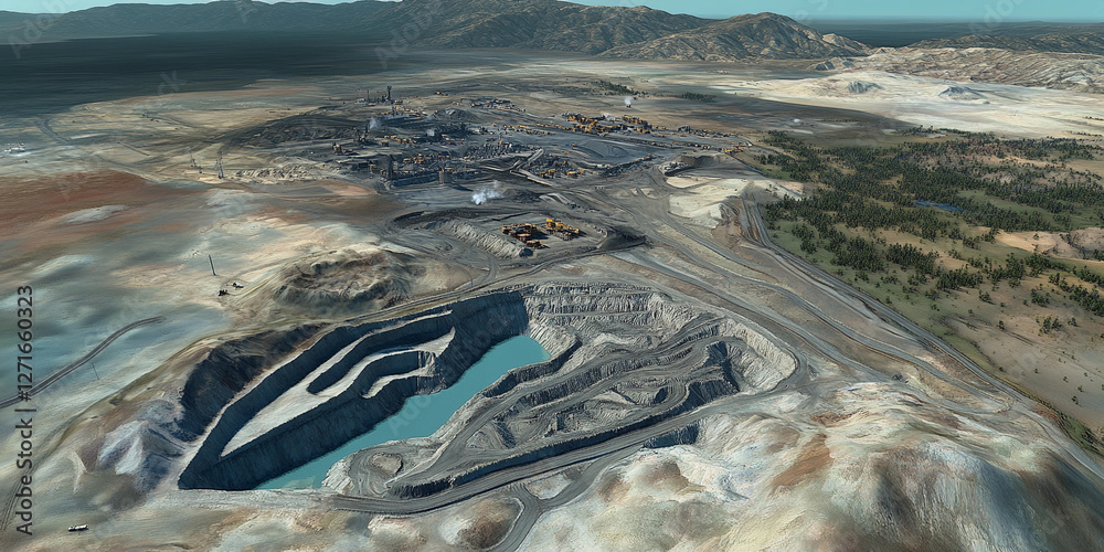 Leinwandbilder Aerial view of lithium mining ponds. lithium mining. Lithium mining brine pool. Mining operation in arid landscape with water features