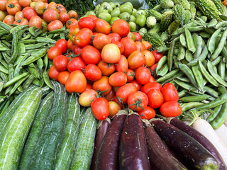 Top view of fresh raw vegetables.