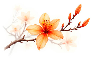 Ultra High-Resolution Watercolor of Beautiful Orange Flower on Branches with Transparent Background