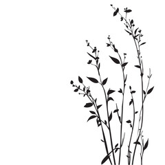 Small leaf plant silhouette pattern wallpaper. Black and white. minimal artwork. simple template. tattoo design. card and package. Vector illustration.