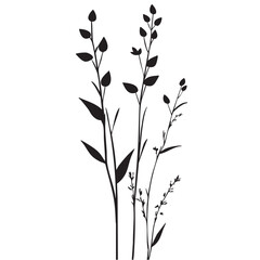 Small leaf plant silhouette pattern wallpaper. Black and white. minimal artwork. simple template. tattoo design. card and package. Vector illustration.