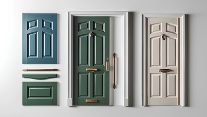 Ultra High-Resolution Set of Open Entrance Doors with Handles for Home Interior Decoration on White Background