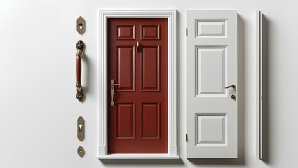 Ultra High-Resolution Set of Open Entrance Doors with Handles for Home Interior Decoration on White Background