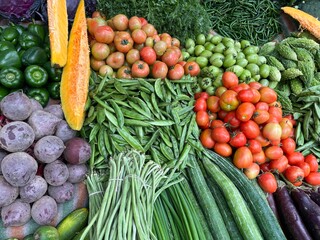 Top view of fresh raw vegetables.