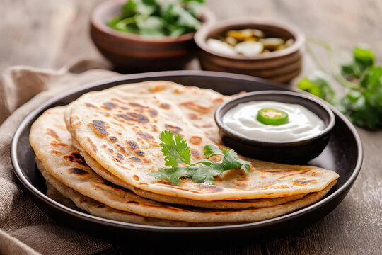 plate of freshly made aloo paratha