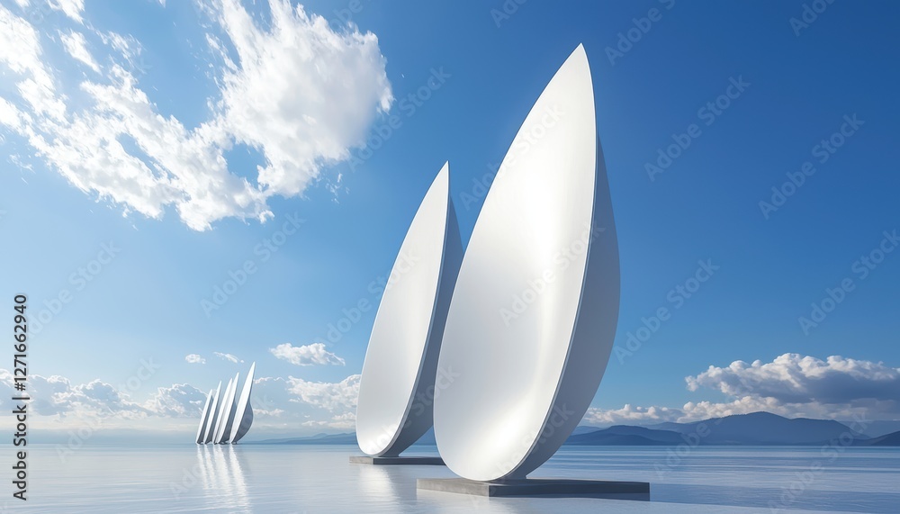 Wall mural Hyper-efficient AI-controlled wind turbine farms, futuristic clean energy economy visualization