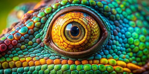 Obraz premium Chameleon Eye Macro: Vibrant Scales & Stunning Clarity in Nature