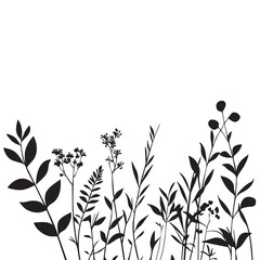 Small leaf plant silhouette pattern wallpaper. Black and white. minimal artwork. simple template. tattoo design. card and package. Vector illustration.