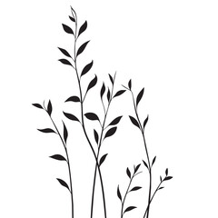 Obraz premium Small leaf plant silhouette pattern wallpaper. Black and white. minimal artwork. simple template. tattoo design. card and package. Vector illustration.