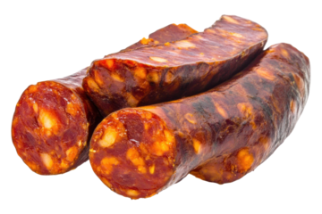 Sliced chorizo sausage isolated on transparent png