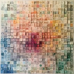 Fototapeta premium A Colorful Mosaic of Vintage Stamps: A Celebration of Global History and Artistic Expression