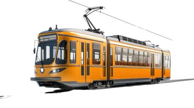 A yellow train is on the tracks