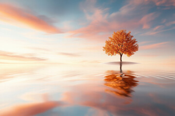 tree in the lake at sunrise