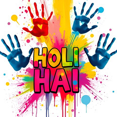 A vibrant graphic design celebrates Holi. The words "HOLI HAI" are prominently displayed in large, bold, colorful letters against a white background.