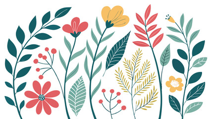 Colorful Floral Bouquets Illustration Set on Transparent Background