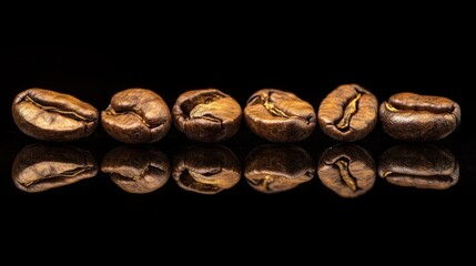 Richly Textured Coffee Beans on Black Background in Studio Lighting