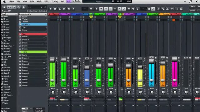 Multitrack music software mixer with automatically changing volumes