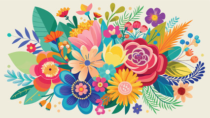 Colorful Floral Bouquets Illustration Set on Transparent Background