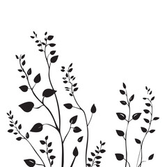 Small leaf plant silhouette pattern wallpaper. Black and white. minimal artwork. simple template. tattoo design. card and package. Vector illustration.