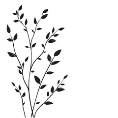 Small leaf plant silhouette pattern wallpaper. Black and white. minimal artwork. simple template. tattoo design. card and package. Vector illustration.