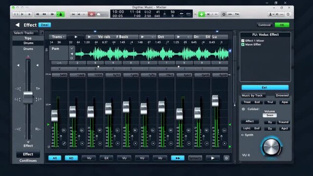 Multitrack music software mixer with automatically changing volumes