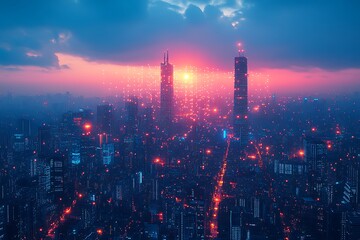 Fototapeta premium Smart city and digital transformation