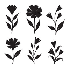 Black Silhouette Floral Elements Vector