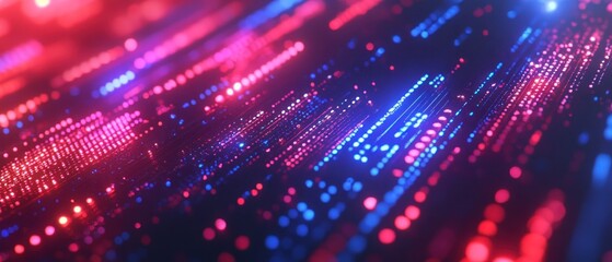 Abstract glowing digital data streams in red and blue.