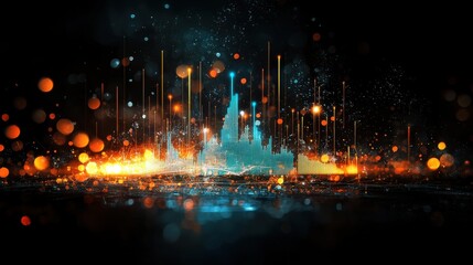 Obraz premium Glowing Digital Interface with Blue and Orange Elements Displaying Pulses