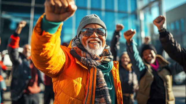 Diverse Group of People Celebrating Together in a Circular Formation