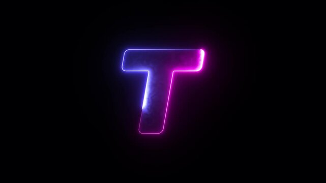 Glowing neon capital Latin alphabet T animation. English Language Letter T, Neon futuristic effect. Trendy font with glow lighting. Educational concepts