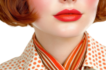 Fashion portrait of chic model with bold lips studio setting high-quality image transparent background close-up view