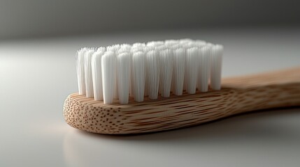 Close-up bamboo toothbrush bristles, studio shot