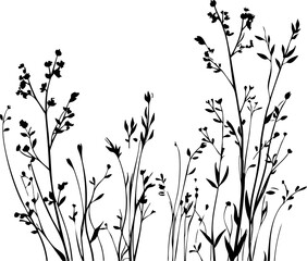 Small leaf plant silhouette pattern wallpaper. Black and white. minimal artwork. simple template. tattoo design. card and package. PNG tranparent.