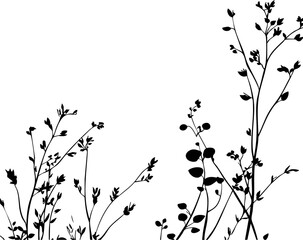 Small leaf plant silhouette pattern wallpaper. Black and white. minimal artwork. simple template. tattoo design. card and package. PNG tranparent.