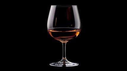 Amber liquid in a clear wine glass on a black background.