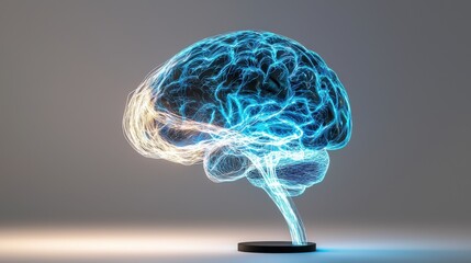 Modern AI Inspired Glowing Brain in Blue Light Visual Representation