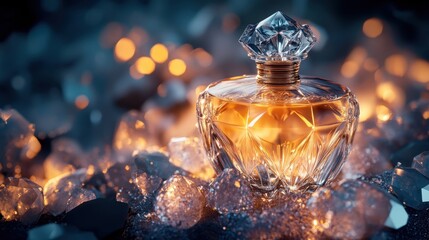 Elegant Perfume Bottle on Shimmering Crystals