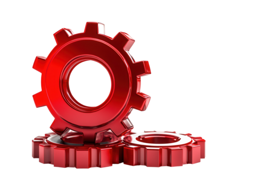 Red gears transparent background industrial mechanics product isolated close-up view engineering concepts - Powered by Adobe
