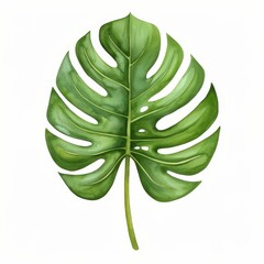 Vibrant and detailed illustration of a green monstera leaf on a clean background, perfect for botanical designs.