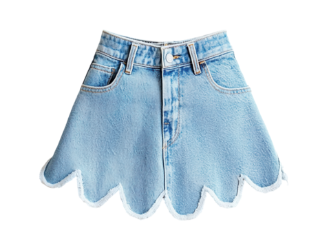 Stylish denim skirt with scalloped edges fashion studio product image front view transparent background