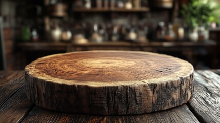Fototapeta premium Close-up of rustic wooden podium cutting board cozy culinary kitchen art