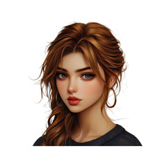 Naklejka premium Beautiful Digital Portrait of a Young Woman with Long Brown Hair