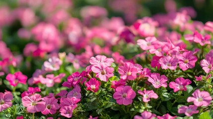 Fototapeta premium A field of wild botanical flowers growing in nature under bright sunlight.