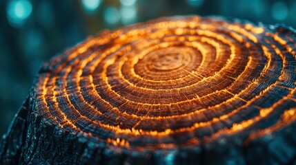 Naklejka premium Close-up of a glowing tree stump in a forest