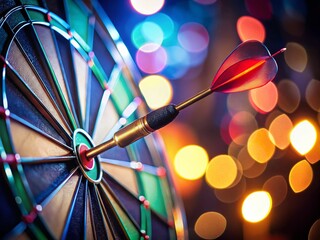 Close-up of a Dart Striking the Number Six on a Dartboard, Copy Space Left